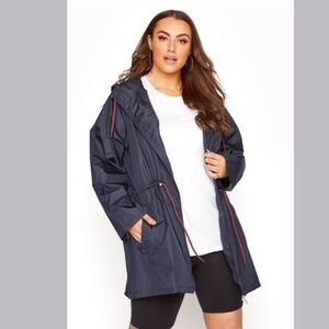 Marika Windbreaker Water Repellant Pocket Parka Coat Jacker Navy Blue Medium